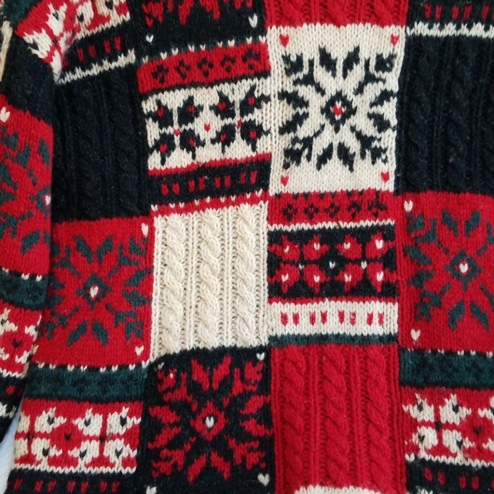 VTG Prides Landing Women WOOL Winter, Snowflake KNIT Patchwork Sweater - Picture 12 of 14